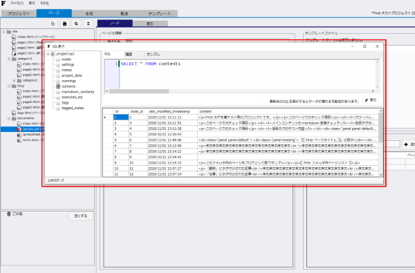 sql の実行フォームの図